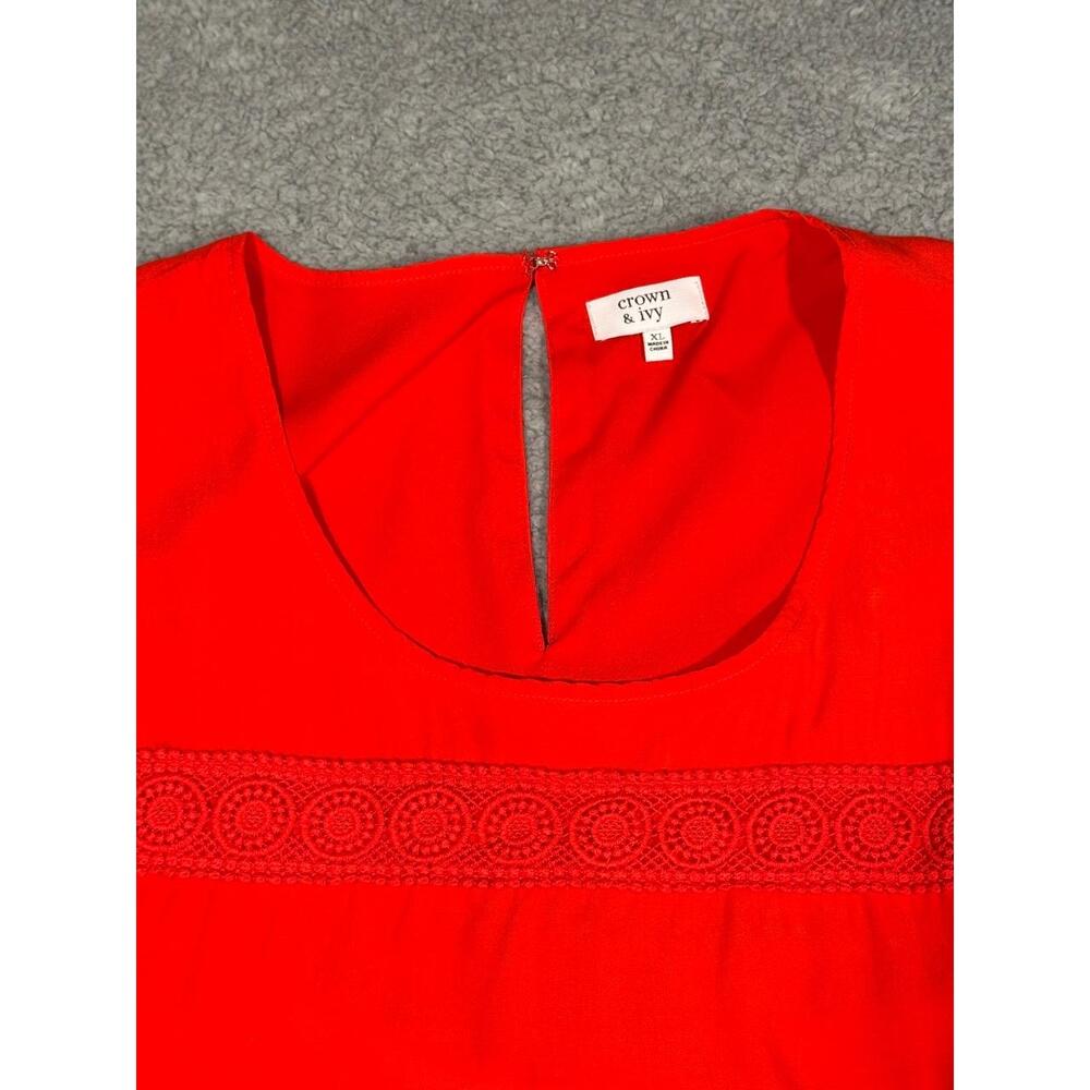 Crown &Ivy Dress Size Extra Large Red Sleeveless Round Neck Summer Chic Polished - Picture 2 of 11
